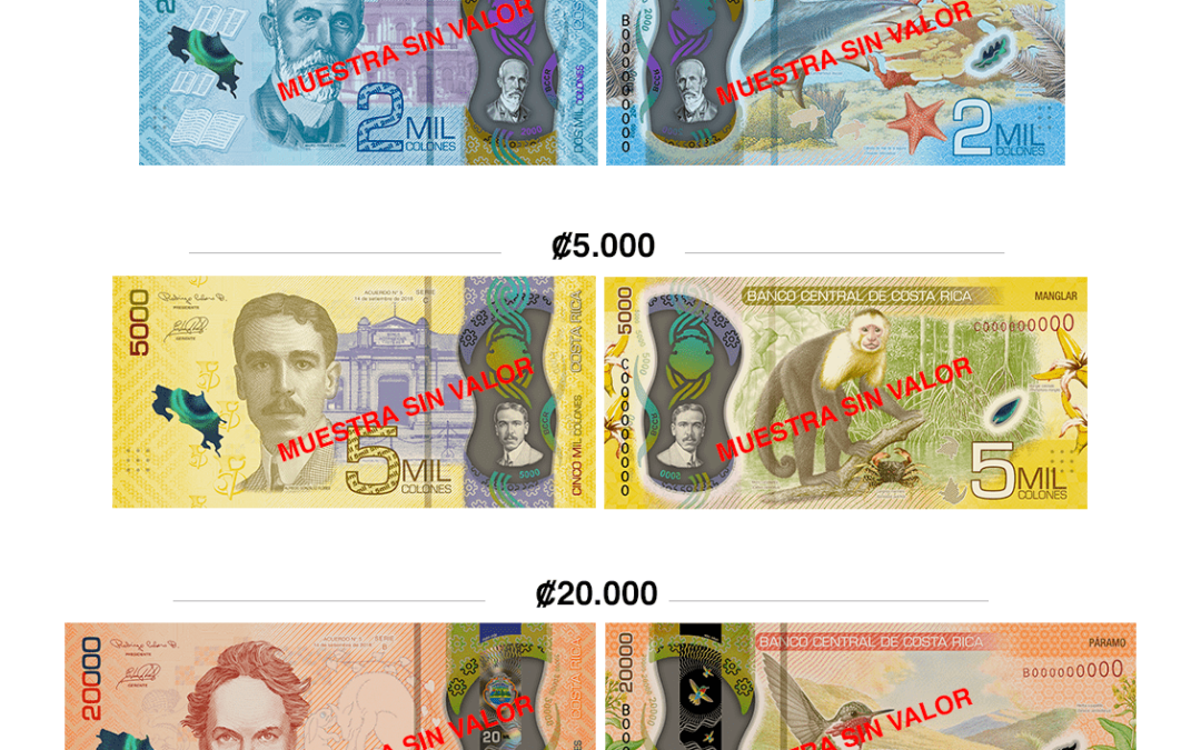 Costa Rica: BCCR pondrá en circulación nuevos billetes de ₡20.000, ₡5.000 y ₡2.000 impresos en sustrato de polímero