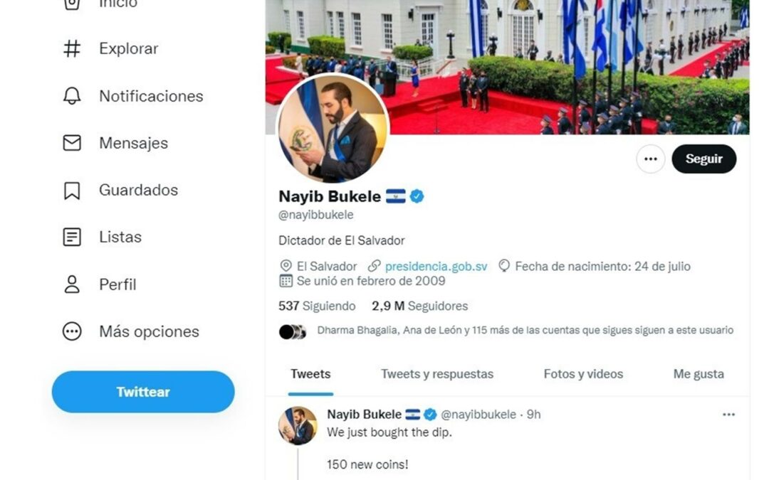 Nayib Bukele cambia su biografía en Twitter y se describe como «dictador de El Salvador»