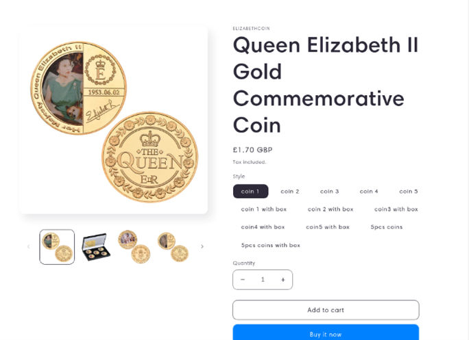 Usuarios enfrentan riesgos al comprar recuerdos en línea en homenaje a la Reina Isabel II